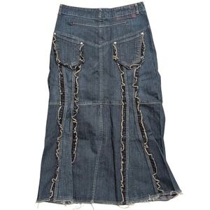 Marithe Francois Girbaud Skirt Womens 26 Dark Denim Maxi Ruffle Vintage Y2K 2000